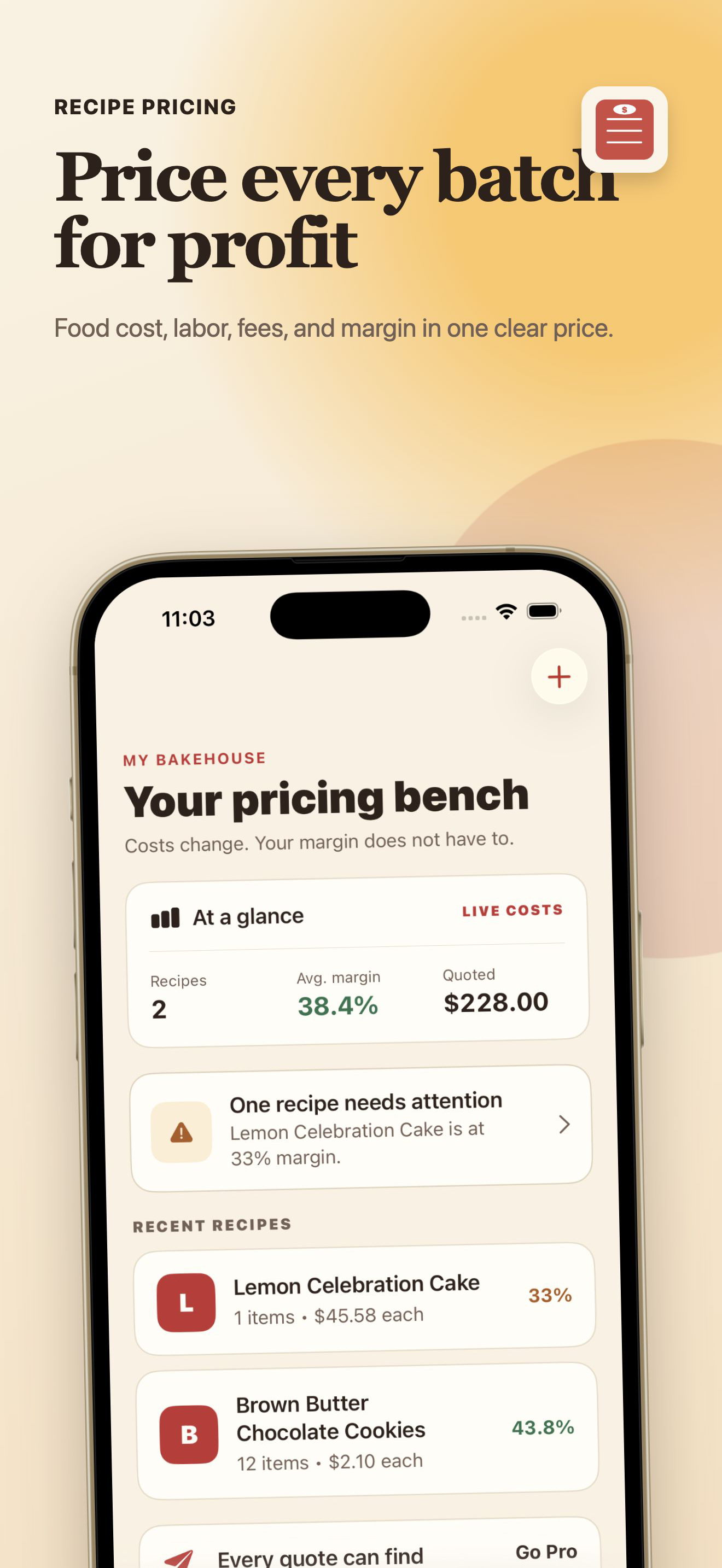 BatchCost: Recipe Pricing screenshot 1