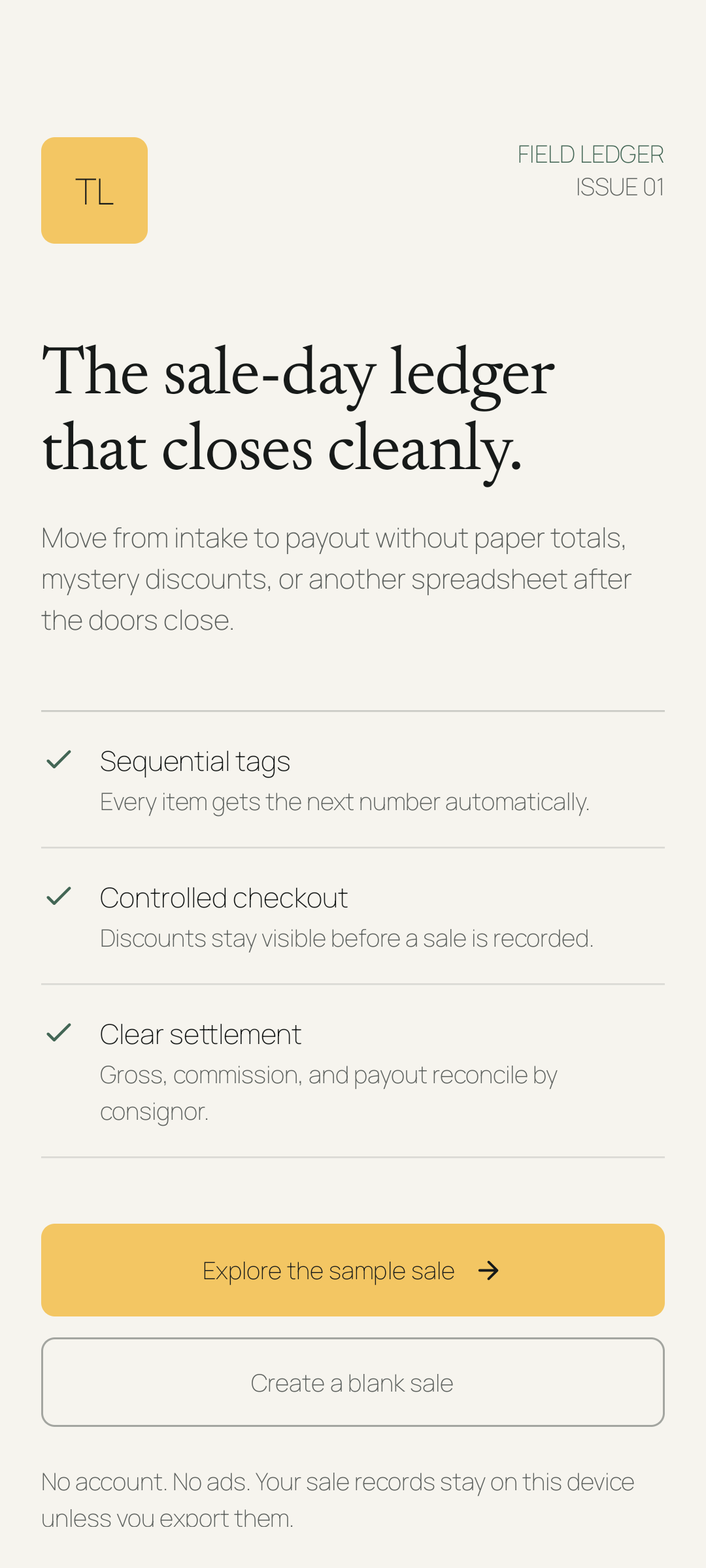 TagLedger: Estate Sale Manager screenshot 1